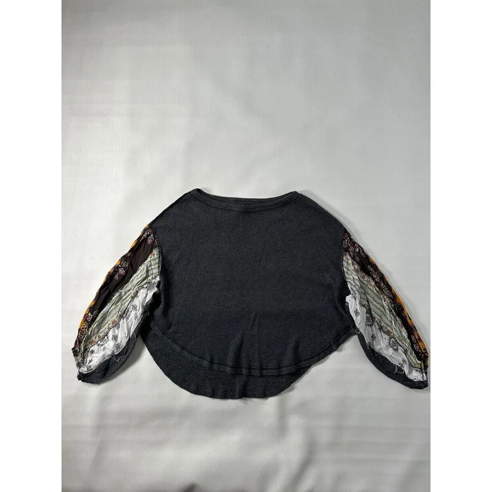 Free People We The Free Patchwork Sleeve Waffle Knit Top Women's Small Petite